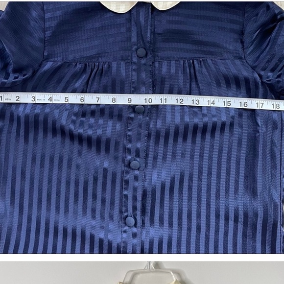 Anna Sui Silk Blue Button-Up Blouse with Cream Accents - Picture 8 of 8